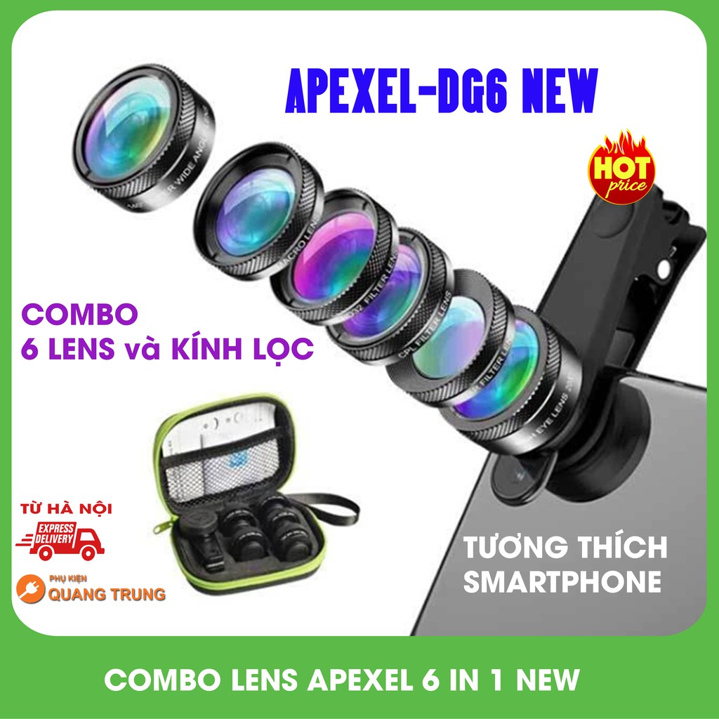 Bộ lensống kính Apexel 6 in 1dành cho điện thoại thông minh 2020, sản phẩm đa dạng về mẫu mã,...