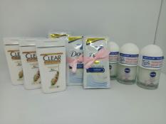 Trọn bộ quà tặng du lịch : 30 gói sữa tắm dove 6g + 3 chai dầu gội clear 50gr + 3 chai lăn khử mùi 12ml + tặng 1 tuýt sữa rửa mặt kiwi nghệ & 1 túi đựng xinh xắn