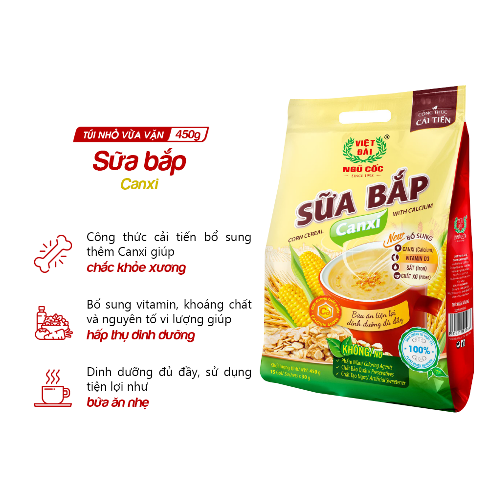 Bột ngũ cốc Sữa bắp Canxi Việt Đài túi 450g