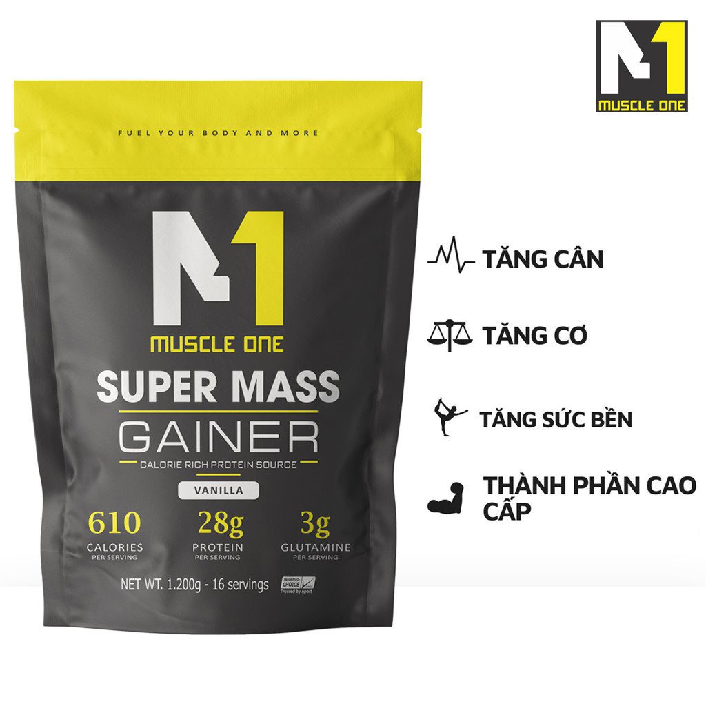 Sữa Tăng Cân Super Mass M1 - Muscle one - Túi 1.2kg Chính Hãng