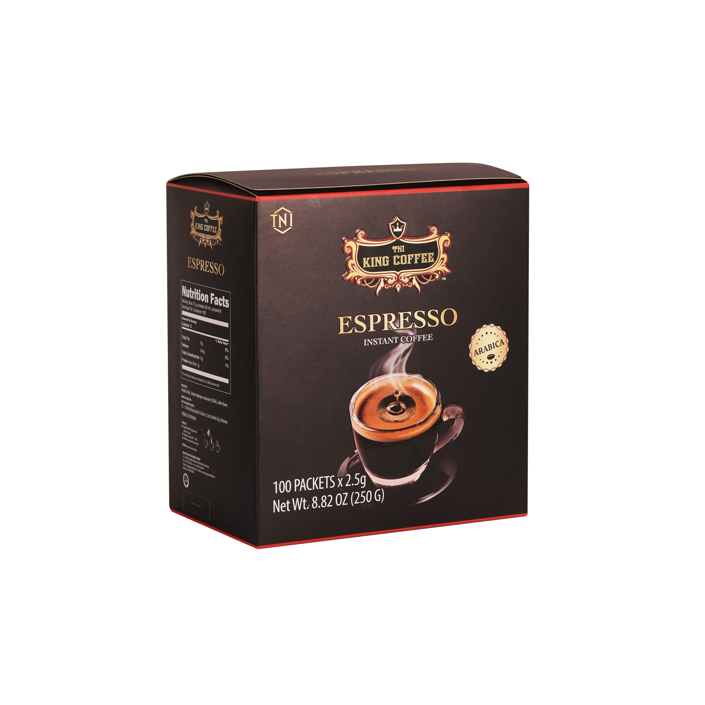 Cà Phê Đen Hòa Tan Espresso KING COFFEE - Hộp 100 gói x 2.5g - Arabica café hòa tan đậm...