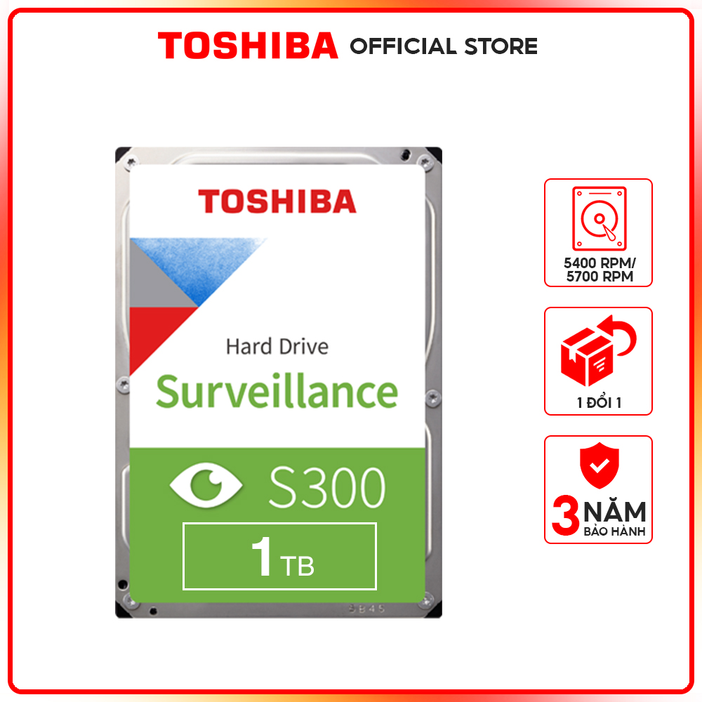 Ổ cứng Camera Toshiba S300 1TB Surveillance Chuyên Dụng Cho Camera - Hàng Chính Hãng - Bảo Hành 1 Đổi...