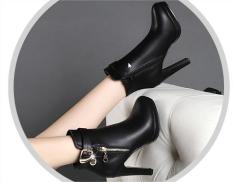 Giày boot da nữ cao cấp, giày bốt cổ cao , giày gót nhọn cao 11cm , giày bót có khóa kéo ĐEN B071