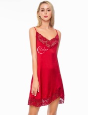Dreamy VS10 – Váy ngủ lụa cao cấp dáng suông phối ren ngực quyến rũ có 3 màu đỏ, đen và hồng pastel