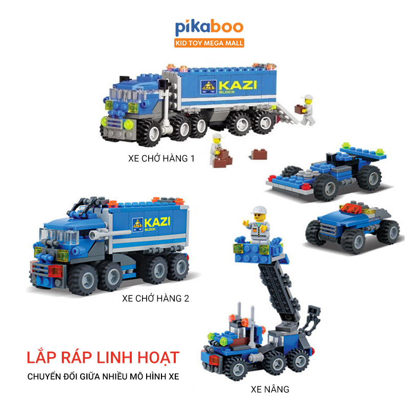 Đồ chơi lắp ráp xếp hình lego xe tải chở hàng Pikaboo 163 chi tiết bằng nhựa ABS cao cấp...