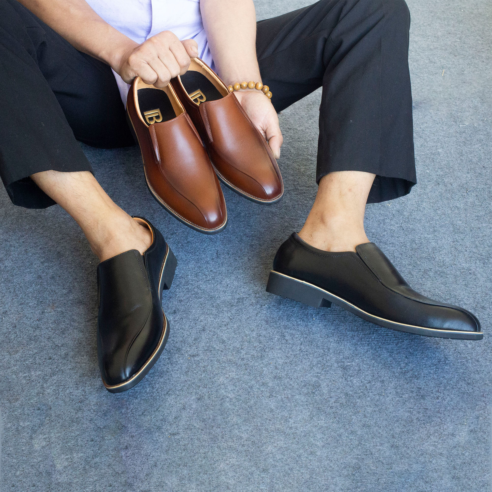 Giày tây nam công sở da bò nappa cao cấp, giày lười nam màu nâu G110- Bụi leather- hộp sang...
