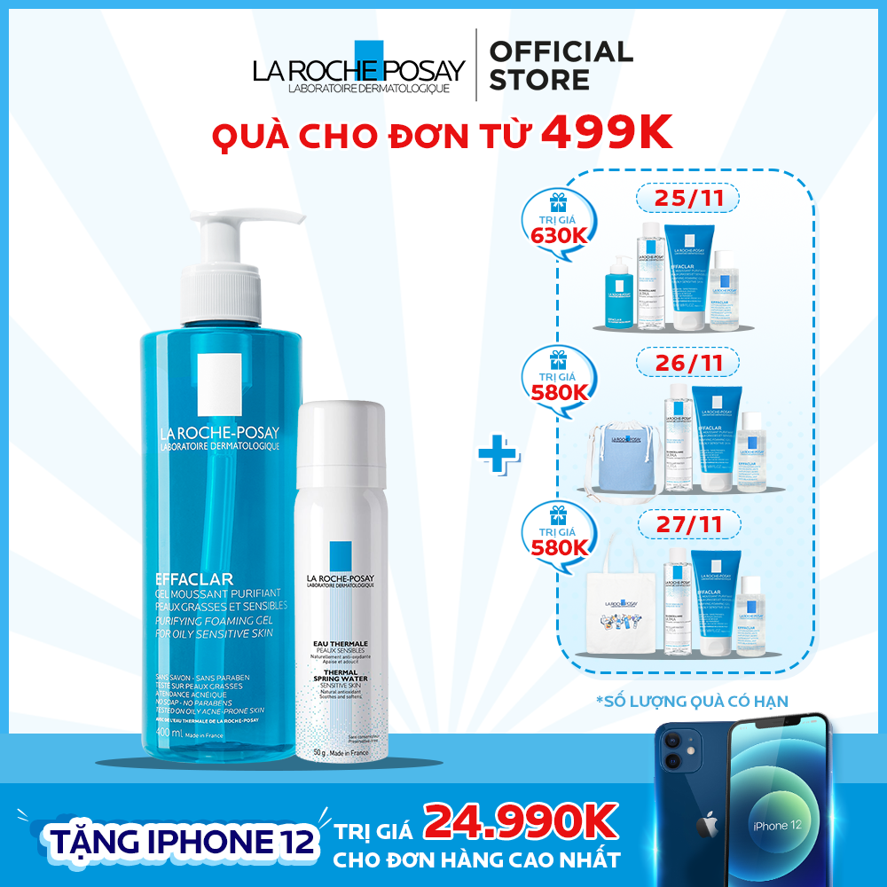 Bộ gel rửa mặt làm sạch và bảo vệ da dầu nhạy cảm La Roche-Posay Effaclar Purifying Foaming Gel 400ml
