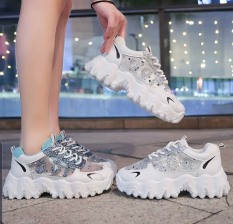 Giày thể thao , giày sneaker nữ độn đế 5cm nhũ lấp lánh phối lưới đế sóng hàng cao cấp cực đẹp và êm chân