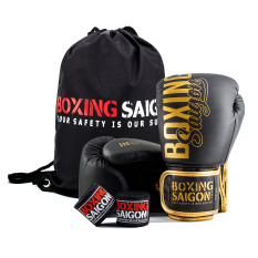 Combo Găng Tay Boxing Saigon + Băng Tay 4m5 (tặng túi rút) – Đen vàng