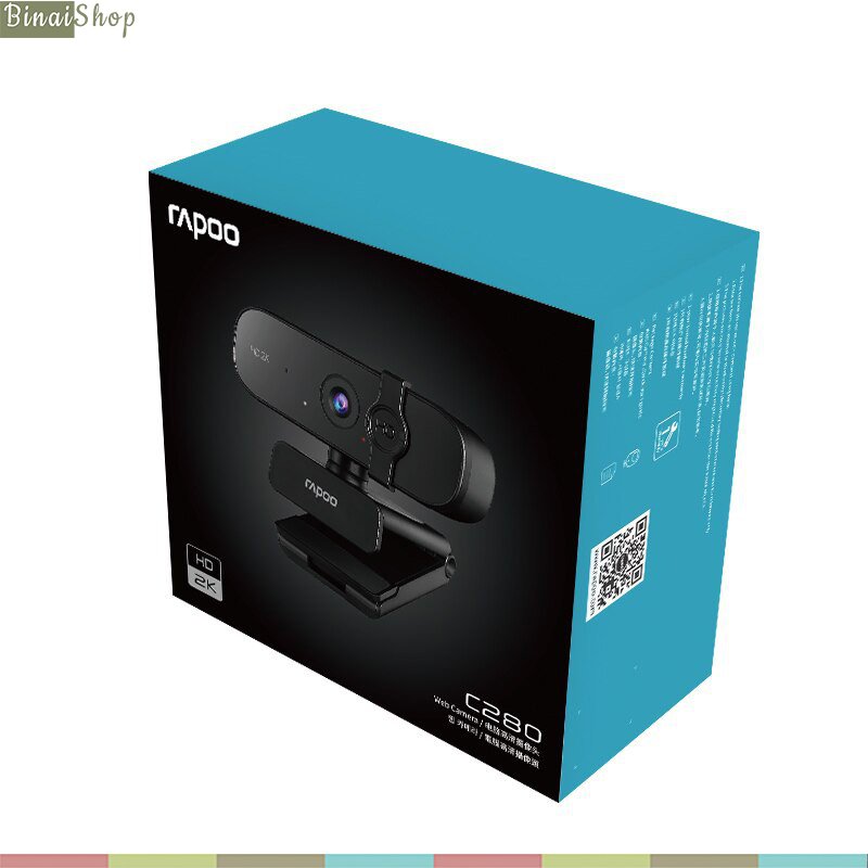 Rapoo C280 - Webcam Họp Trực Tuyến Tự Động Lấy Nét, Phân Giải 2K, Góc Rộng 85°, Khử Tiếng Ồn...
