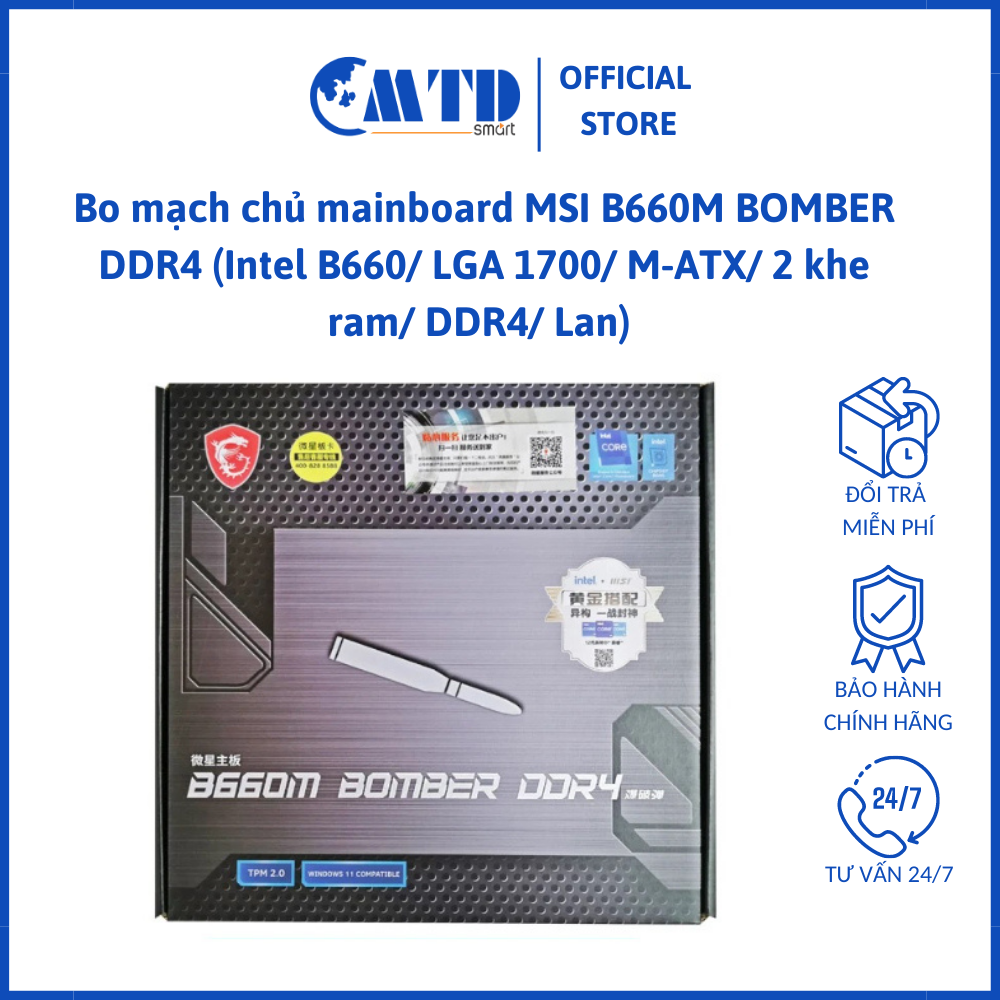 Bo mạch chủ mainboard MSI B660M BOMBER DDR4 (Intel B660/ LGA 1700/ M-ATX/ 2 khe ram/ DDR4/ Lan) – Bảo hành 36 Tháng