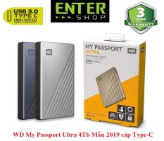 Ổ cứng di động WD My PassPort Ultra 4Tb Mẫu 2019 cáp Type-C Tặng túi chống sốc