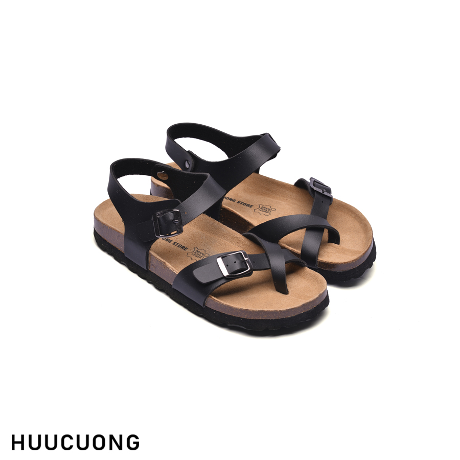Giày Sandal Unisex HuuCuong xỏ ngón đen đế trấu