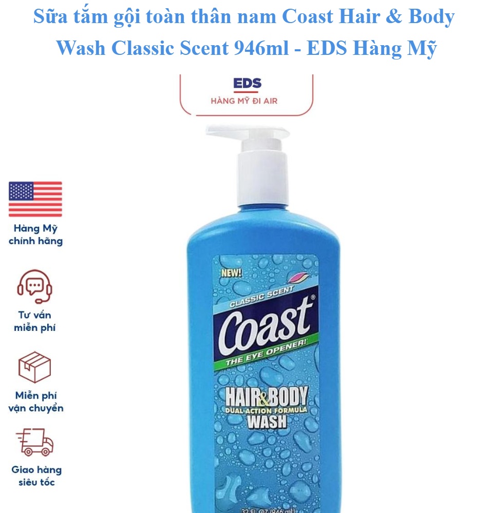 Sữa Tắm Gội Dành Cho Nam Coast Hair&Body Wash 946ml Của Mỹ