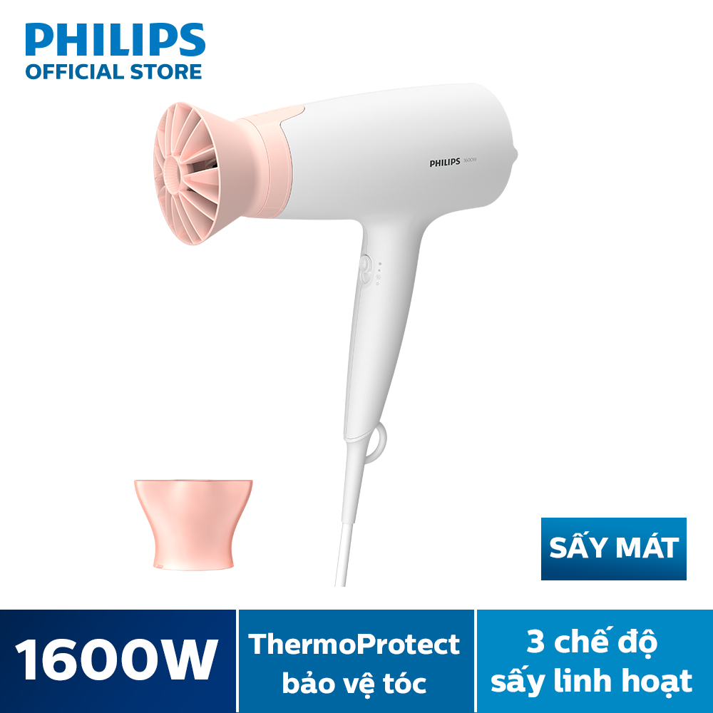 Máy sấy tóc Philips BHD300/10 , Công suất: 1600w, 3 chế độ sấy tóc với chế độ nhiệt Thermo Protect cùng chế độ sấy mát-Hàng phân phối chính hãng