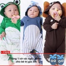 Combo 3 bộ Bodysuit dài hình thú ngộ nghĩnh cho bé trai và bé gái + Tặng kèm 1 vớ vải ngẫu nhiên cho bé – Mihababy – PBDS_CB
