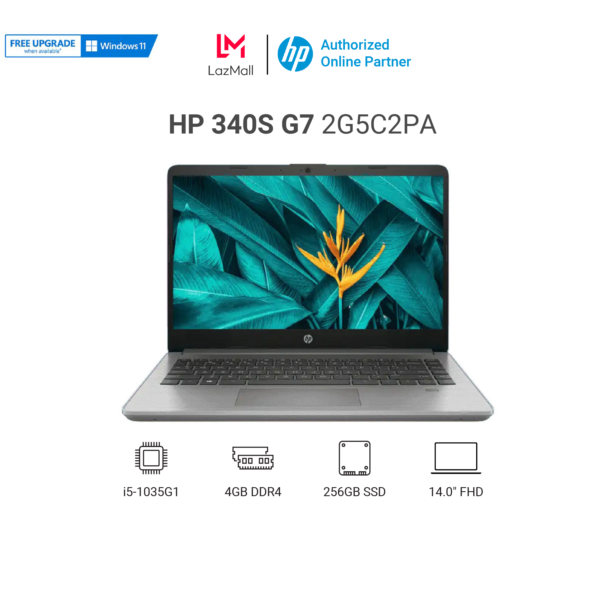 Laptop HP 340s G7 (2G5C2PA) i5-1035G1 | 4GB RAM | 256GB SSD | Intel UHD | 14.0″ FHD | Win 10 | Xám