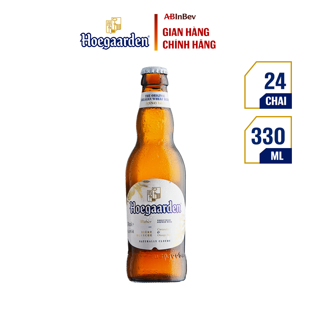 Thùng 24 chai bia Hoegaarden White (330ml/chai) - Dòng Bia Lúa Mì Xuất Xứ Từ Bỉ