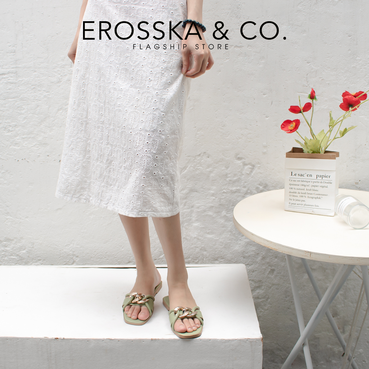 Dép quai xích thời trang Erosska 2021 phối dây màu xanh - DE040