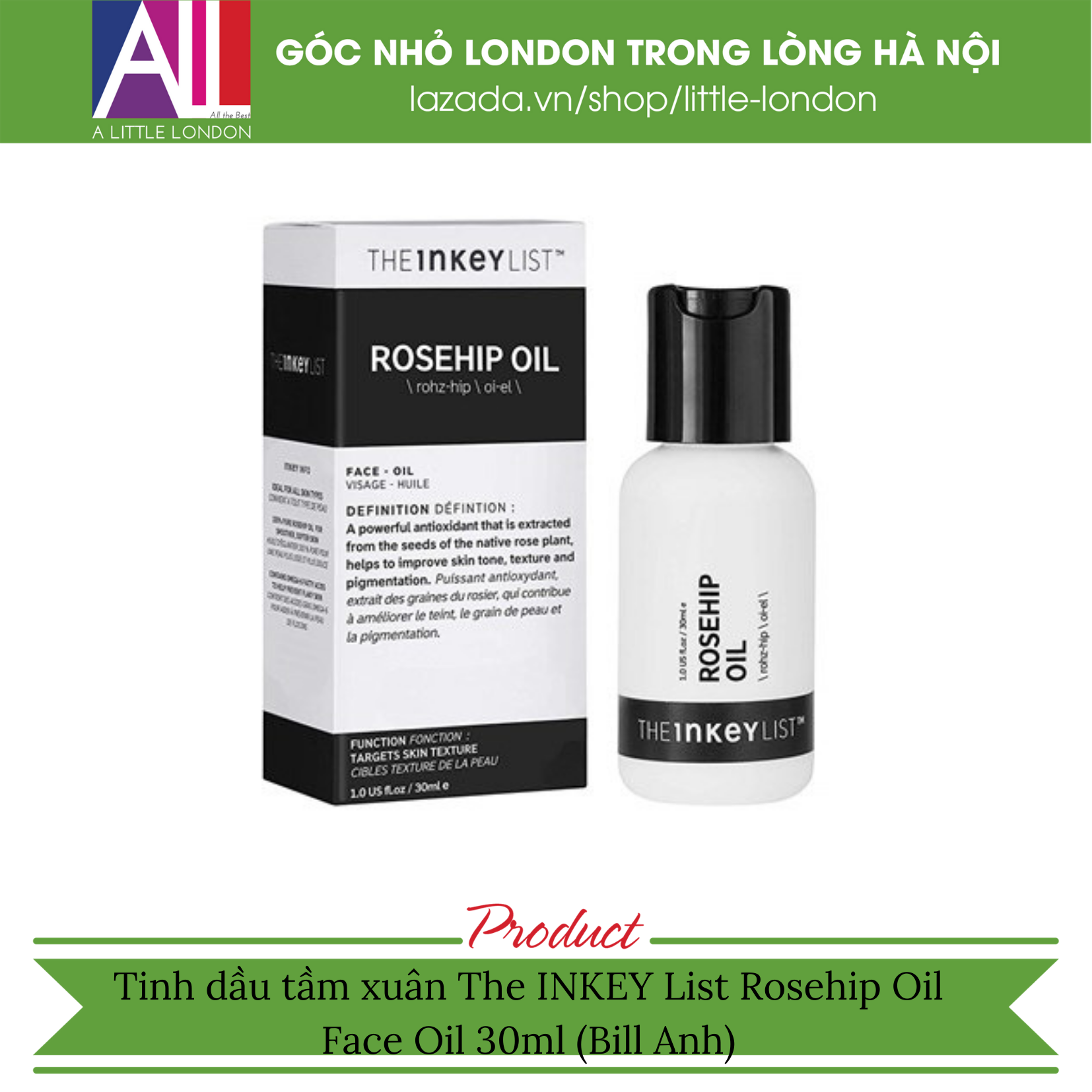 Tinh dầu tầm xuân The Inkey List Rosehip Oil Face Oil 30ml (Bill Anh)