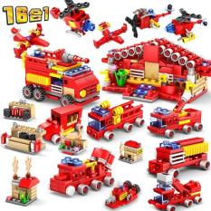 Bộ 16 trong 1 xe cứu hỏa đồ chơi lắp ráp