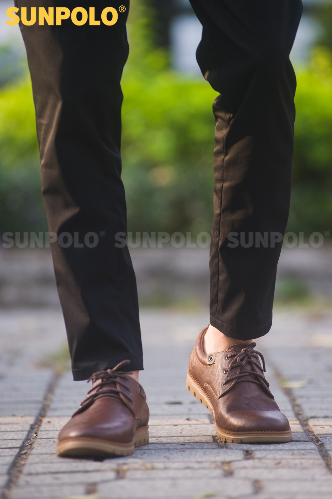 Giày Nam Da Bò Cao Cấp SUNPOLO Nâu Đỏ - CS4060