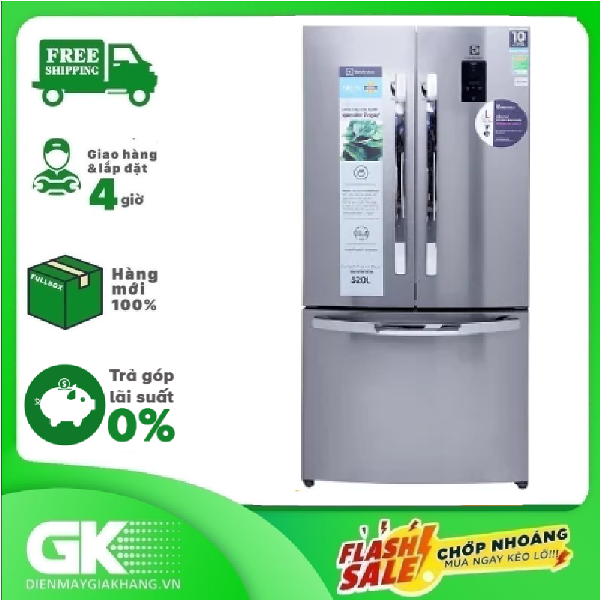 TRẢ GÓP 0% – Tủ lạnh Electrolux Inverter 474 lít EHE5220AA – Bảo hành 12 tháng