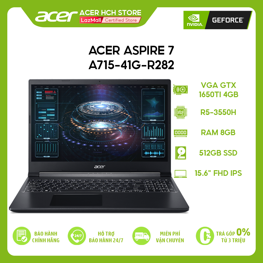 [Trả góp 0%]Laptop Gaming Acer Aspire 7 A715-41G-R282 R5-3550H | 8GB | 512GB | VGA GTX 1650Ti 4GB | 15.6 FHD | Win 10