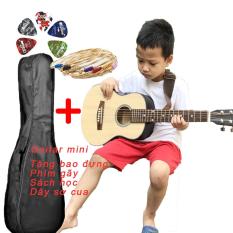 Đàn guitar acoustic mini size 1/2 tặng kèm bao đựng,phím gãy,sách học,dây sơ cua