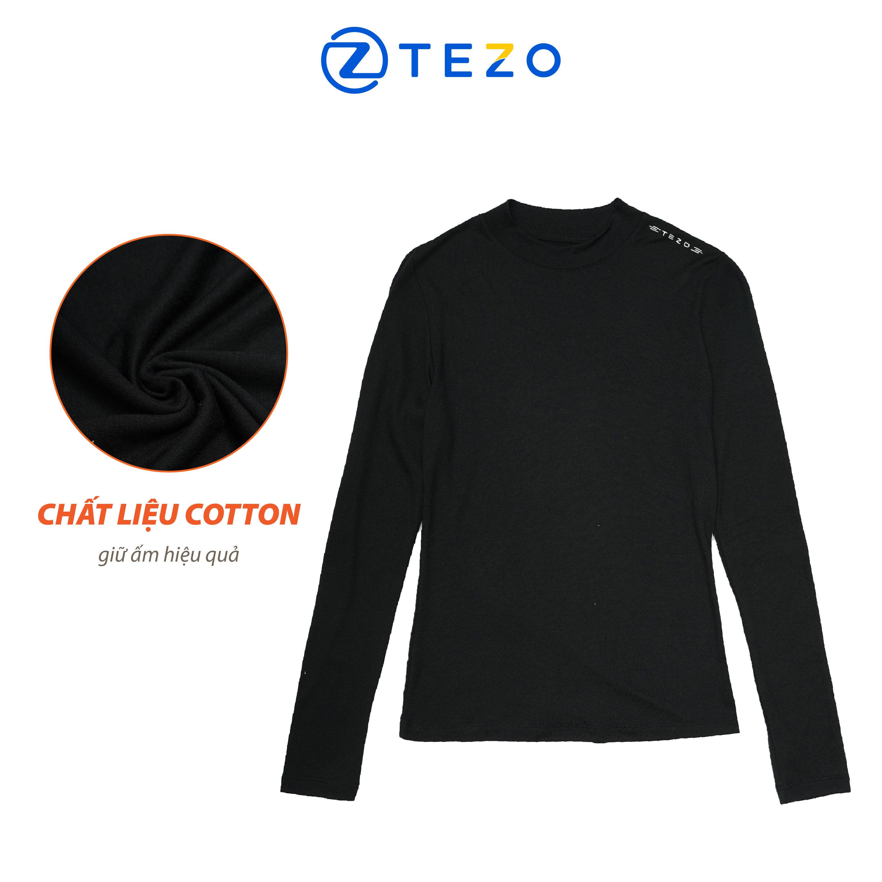 Áo giữ nhiệt nữ áo thun nữ cổ 3 phân thiết kế thêu vai Tezo 22AT3T005