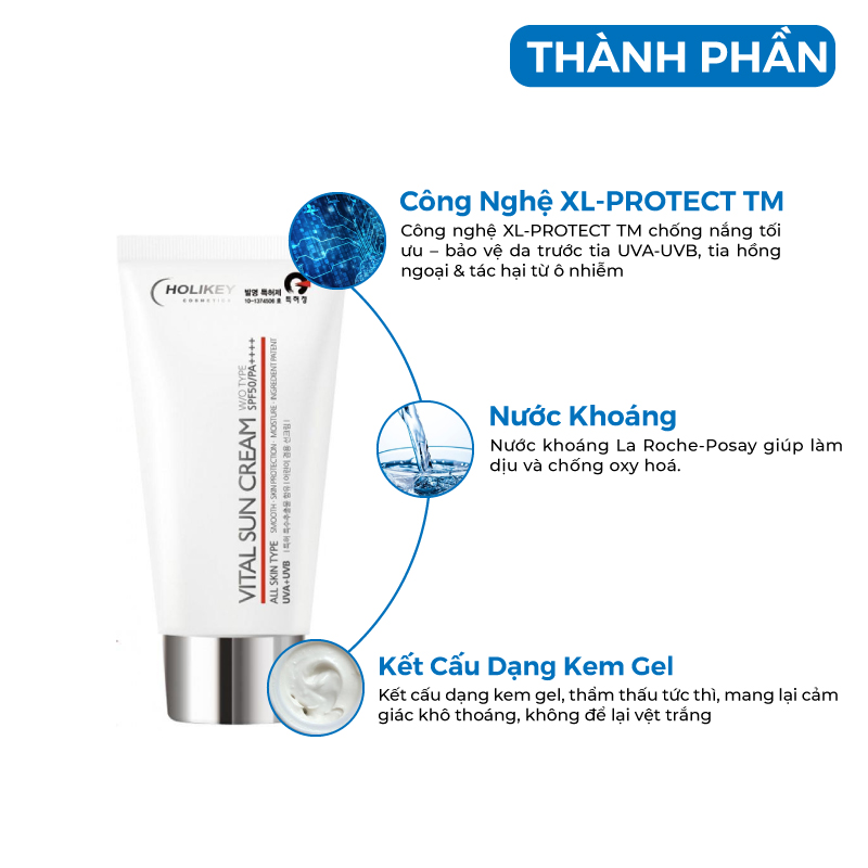 Kem Chống Nắng Nâng Tone Holikey Hàn Quốc Vita Sun Cream W/OTYPE SPF50/PA++++ giúp bảo vệ da trắng da &...