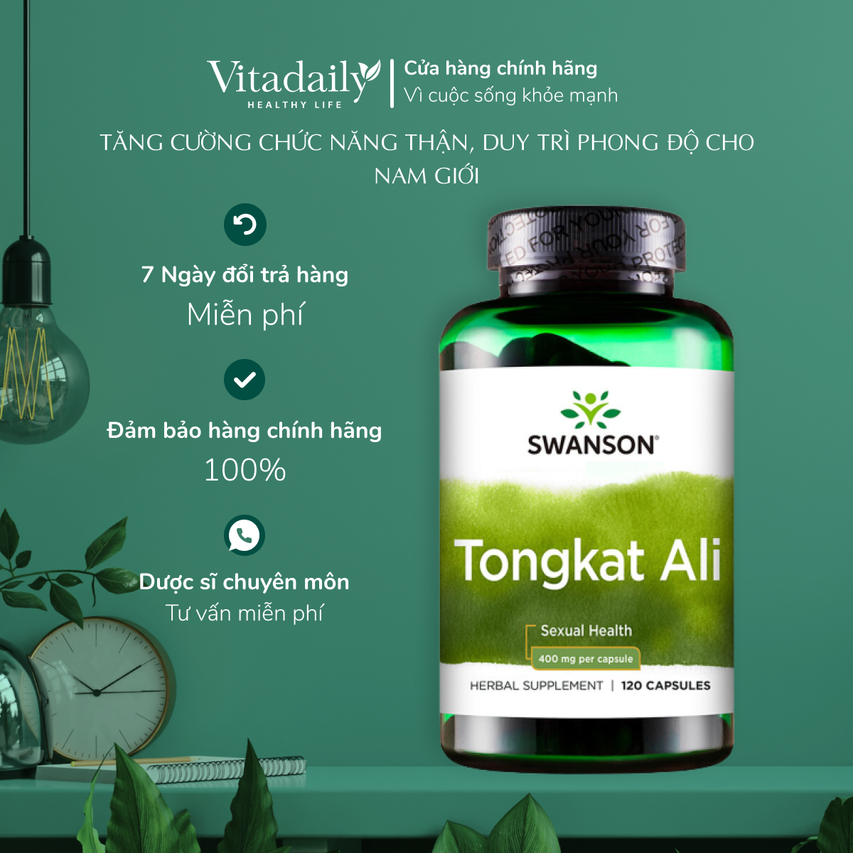 Viên uống tăng cường sinh lý Swanson Tongkat Ali 400mg 120 viên