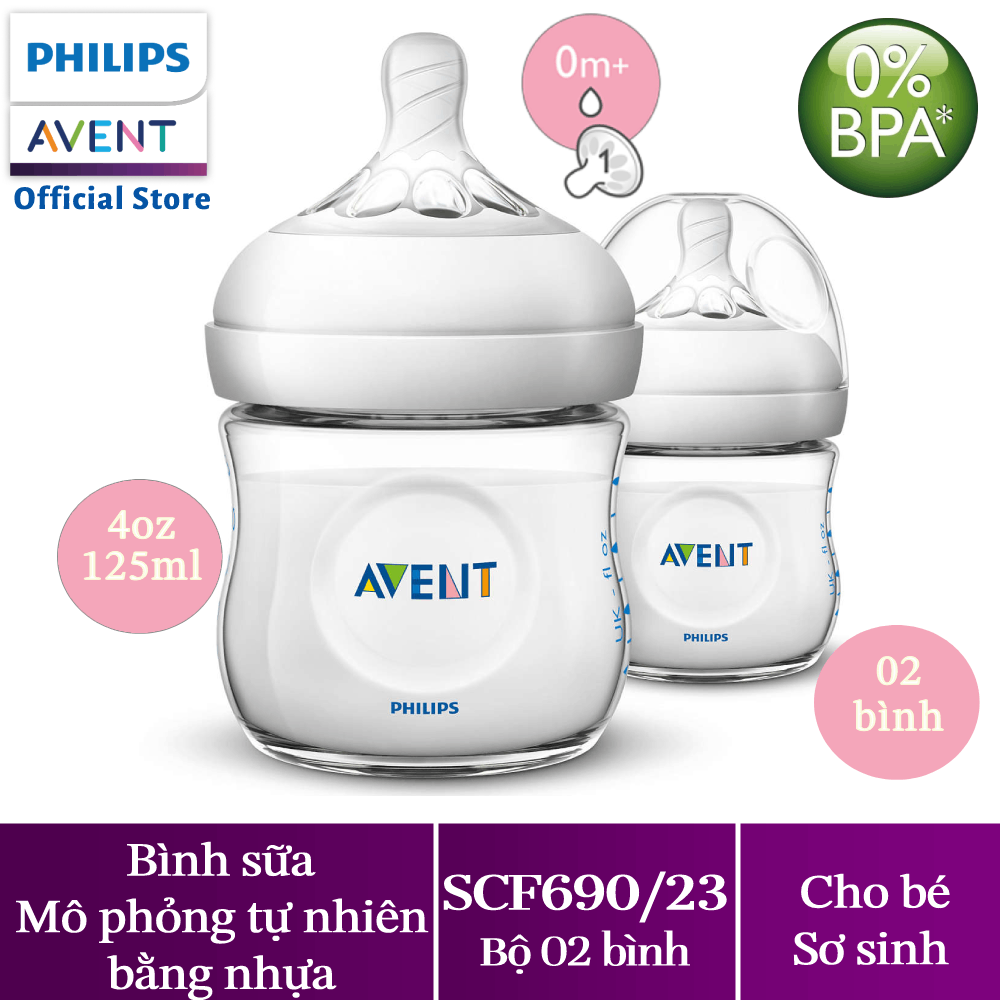Bình sữa bằng nhựa Philips Avent không có BPA 125ml – đôi (SCF690/23)
