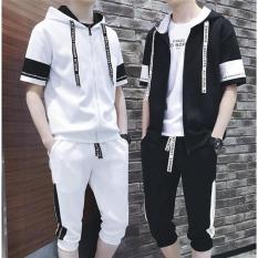 Combo 02 Bộ Quần Áo Thun Nam Tay Ngắn Có Mũ Phối Dây Chữ Kiểu Dáng Thời Trang SoYoung 2MEN QA 027 B W
