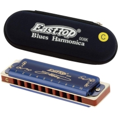 Easttop T008K 10 Hole Blues Harmonica C Key Woodwind Musical Instrument with Plastic Box Clean Cloth