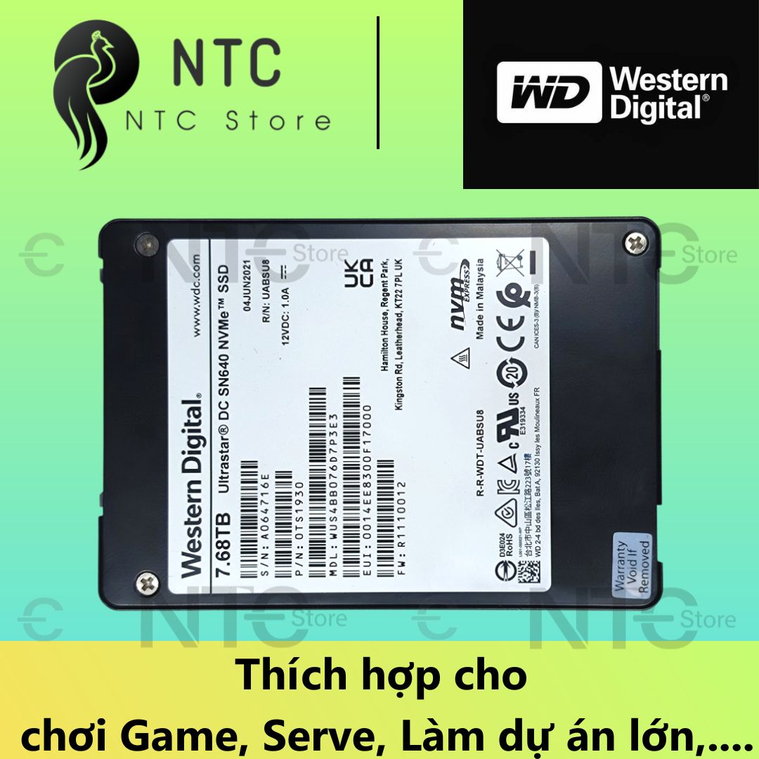 [KÈM CARD PCIe X4] Ổ Cứng SSD Enterprise Ultrastar DC SN640 7.68TB 2.5 inch U2 PCIe Gen 3.1 1×4
