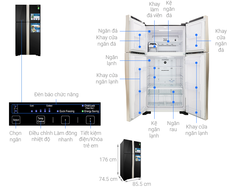 [GIAO HÀNG XUYÊN TẾT]Tủ lạnh Hitachi Inverter 509 lít R-FW650PGV8 GBK