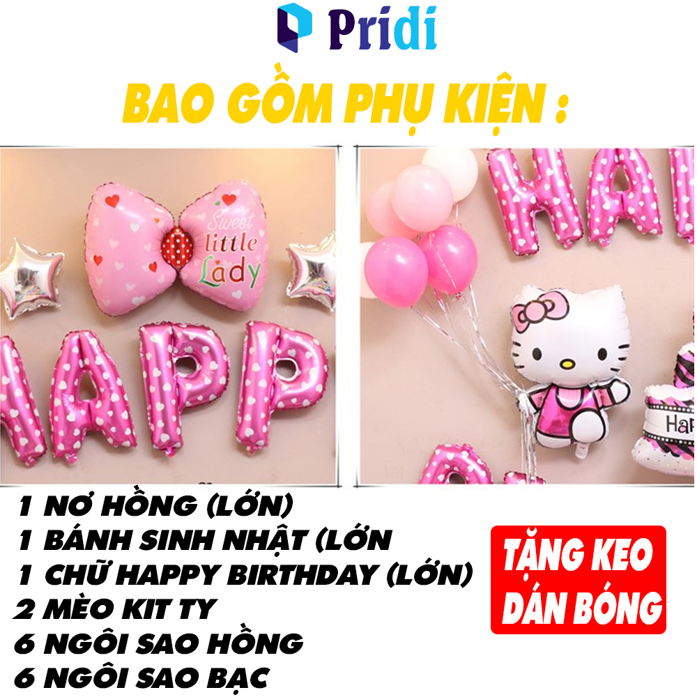 (TẶNG KEO DÁN) Set Bong Bóng Mèo Ki tty Happy Birthday Dễ Thương Cho Bé - Bong Bóng Sinh Nhật...