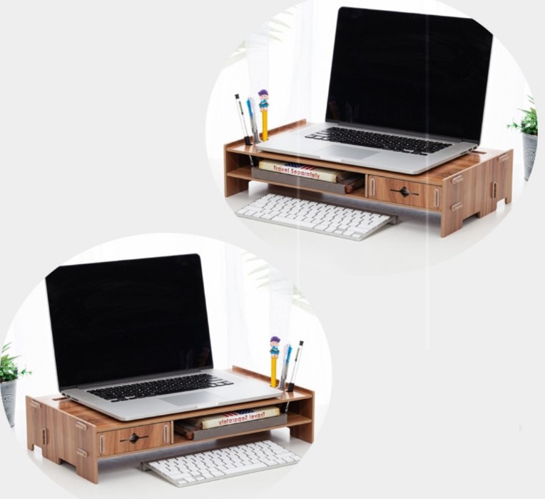 Bàn kê màn hình máy tính Monitor, Laptop đa năng bằng gỗ ghép tiện dung có khe tản nhiệt và...