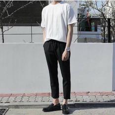 Quần chinos kaki nam ống suông lương thun màu đen