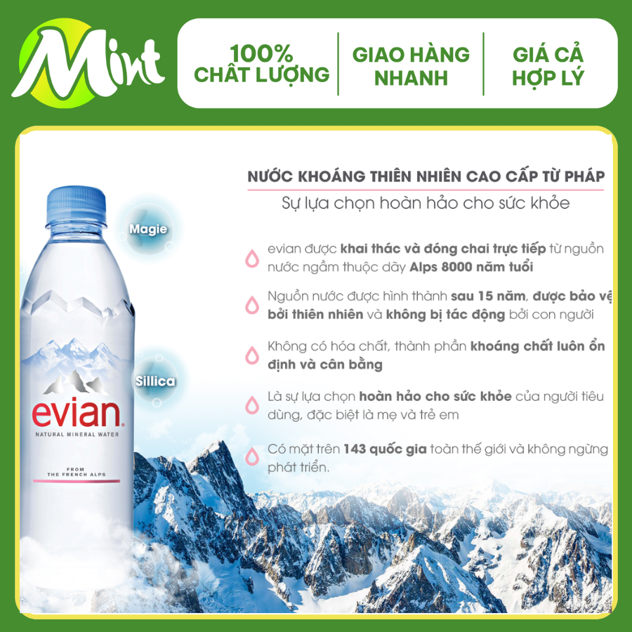 [Hàng Mới] Nước suối Evian 1.5L (Thùng 12 chai)