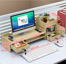 Kệ để màn hình máy tính S05-S tặng kèm giá đỡ điện thoại (hàng nhập khẩu) – kệ đa năng bằng gỗ cứng chắc phù hợp với mọi màn hình, có hộc cất bàn phím, ngăn kéo, hộc để tài liệu