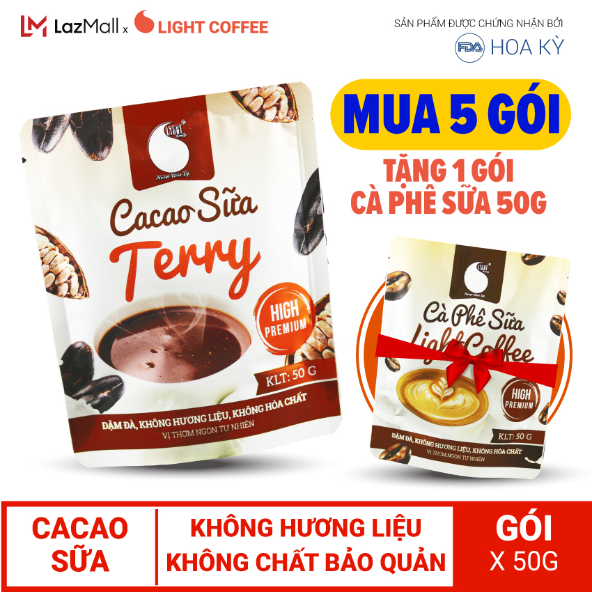 [MUA 5 GÓI TẶNG CÀ PHÊ SỮA] Bột Cacao sữa hòa tan 3 in 1 Terry Light Cacao thơm ngon...