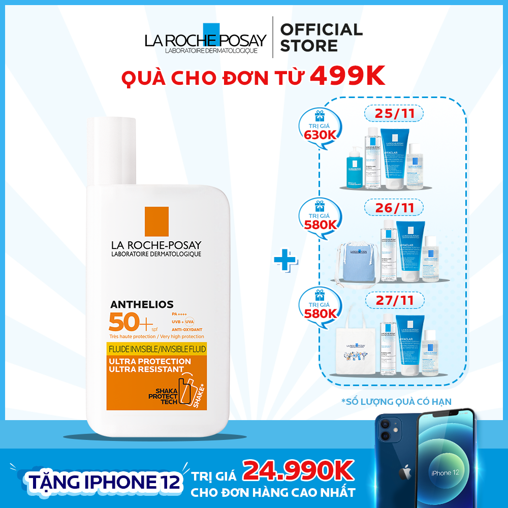 Kem chống nắng dạng sữa lỏng nhẹ không nhờn rít La Roche-Posay Anthelios Invisible Fluid SPF 50+ 50ml