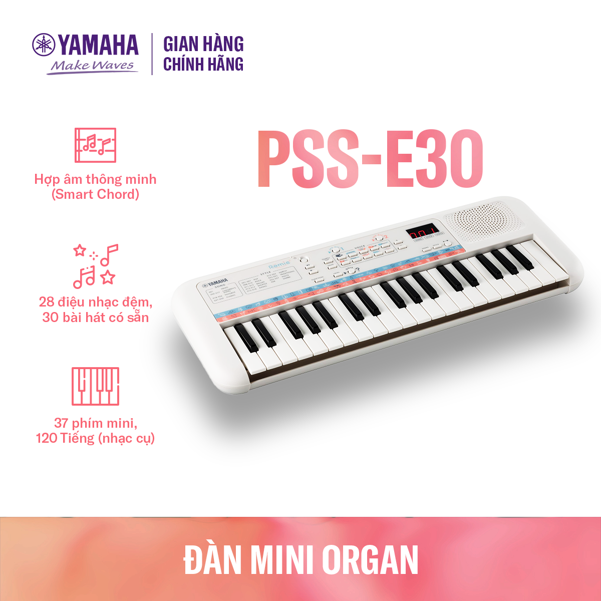 Đàn organ điện tử Yamaha cho trẻ em PSS-E30 – Bàn phím mini – 47 Tiếng nhạc – 28 Kiểu nhạc đệm – 74 Hiệu ứng âm thanh – Chế độ đố vui – Bảo hành chính hãng 12 tháng