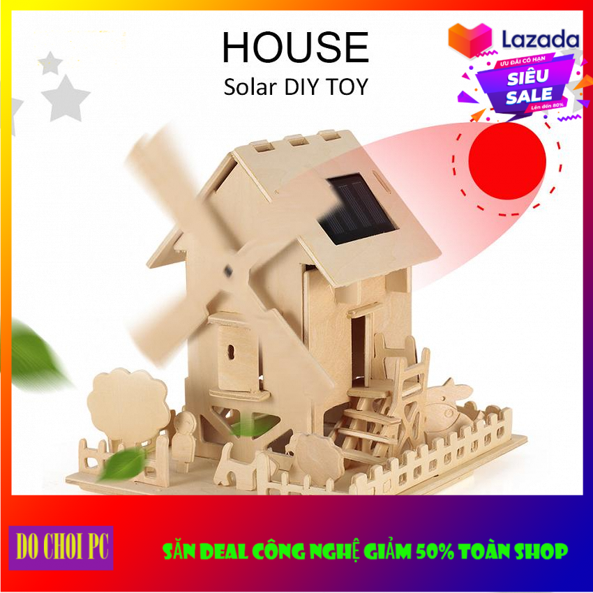 Đồ chơi lắp ráp gỗ 3D mô hình nhà gỗ năng lượng mặt trời