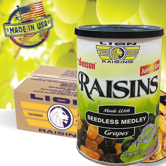 01 Hộp 200gr Nho khô Lion Raisins Mỹ - (Date: 12 tháng)