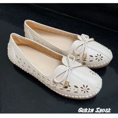 Giày lười nữ – giày bệt nữ đính nơ – giày búp bê nữ thiết kế đục lỗ hoa văn sang chảnh