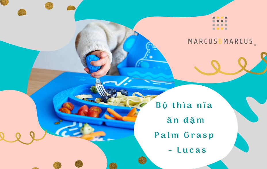 Bộ thìa nĩa tập ăn cho bé Palm Grasp Marcus & Marcus, từ 18 tháng - Lucas