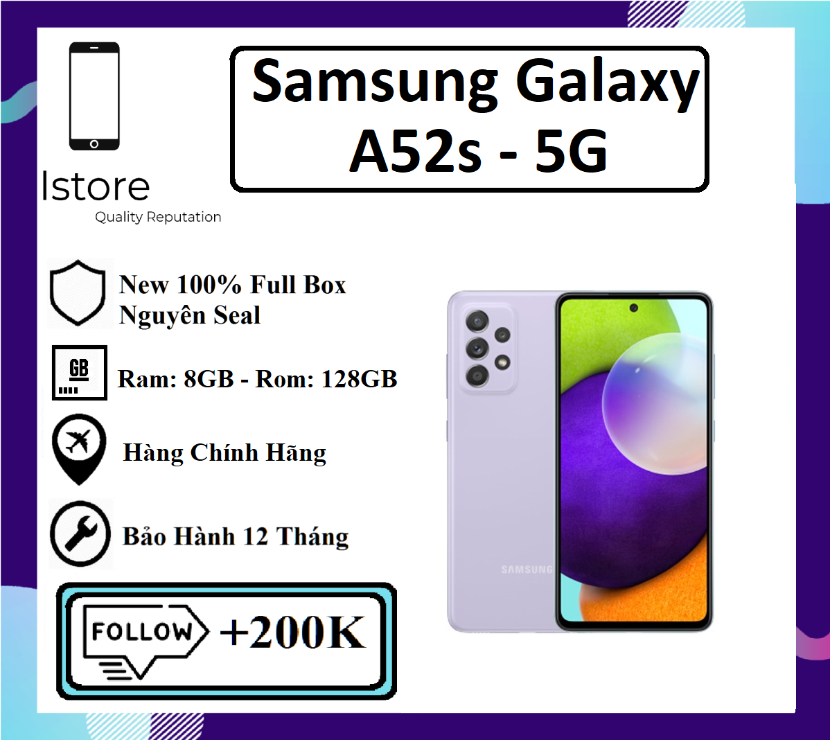 [Trả góp 0%]Điện Thoại Samsung Galaxy A52s 5G – 8GB|128GB- Hàng Chính Hãng